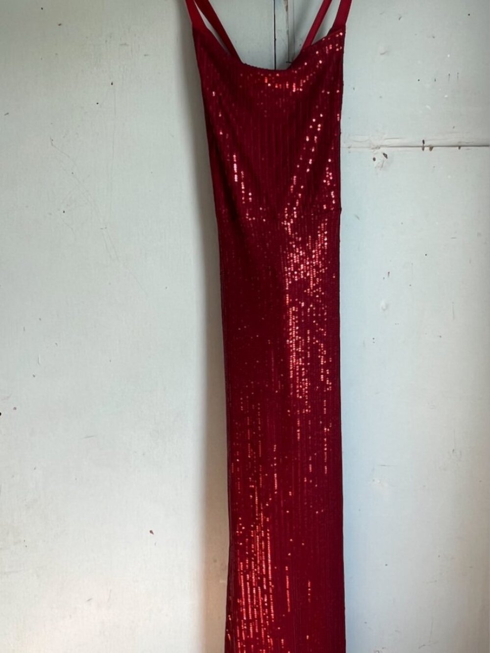 New Red Sequin Column Maxi Dress Lace Up Corset Back Formal Prom Gown Women's XS